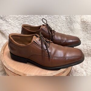 Clarks Tilden Walk Oxford Shoes Mens Dark Tan Leather Dress Size 8.5